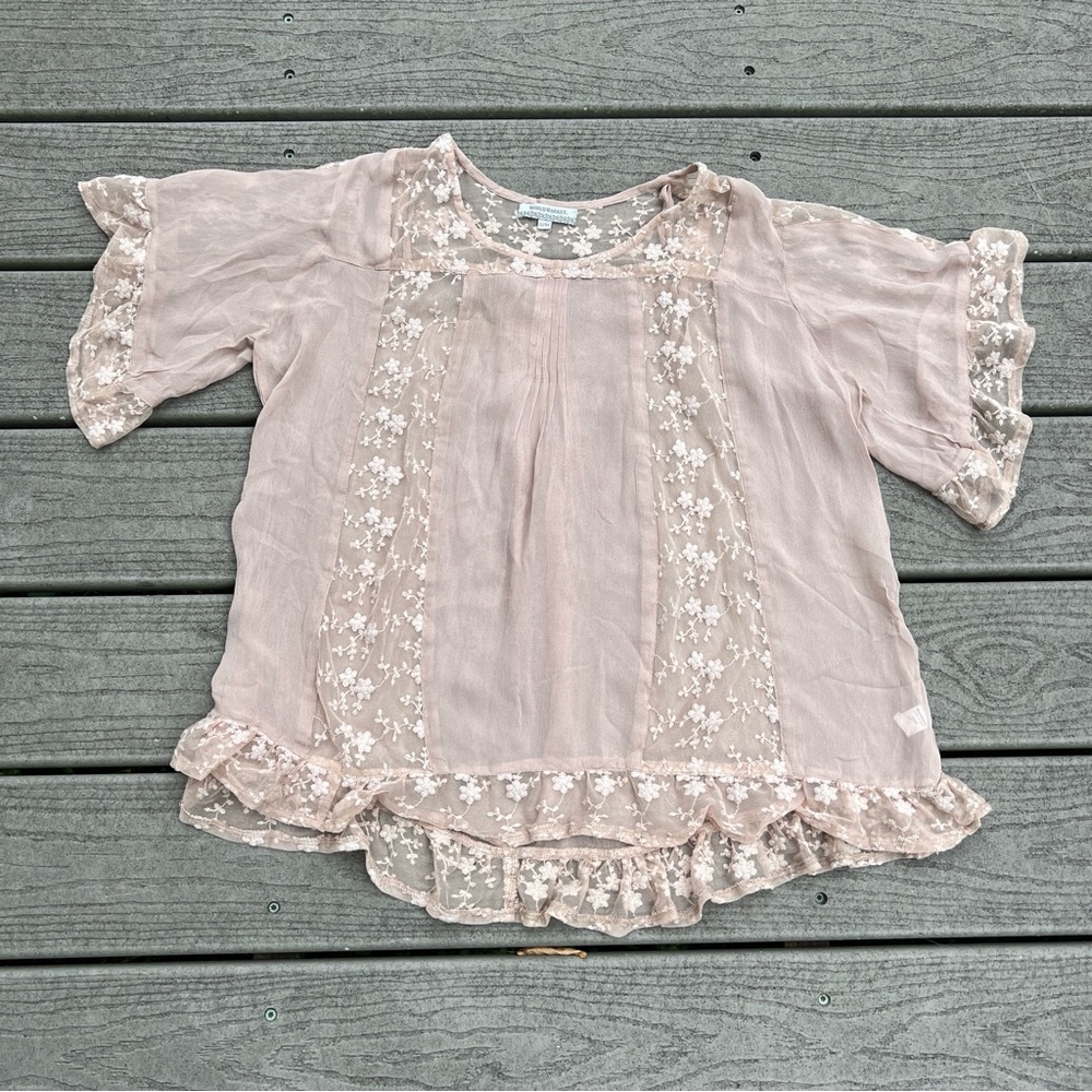 World Market: Nude Pink Sheer Floral Blouse. Women’s Size S/M.